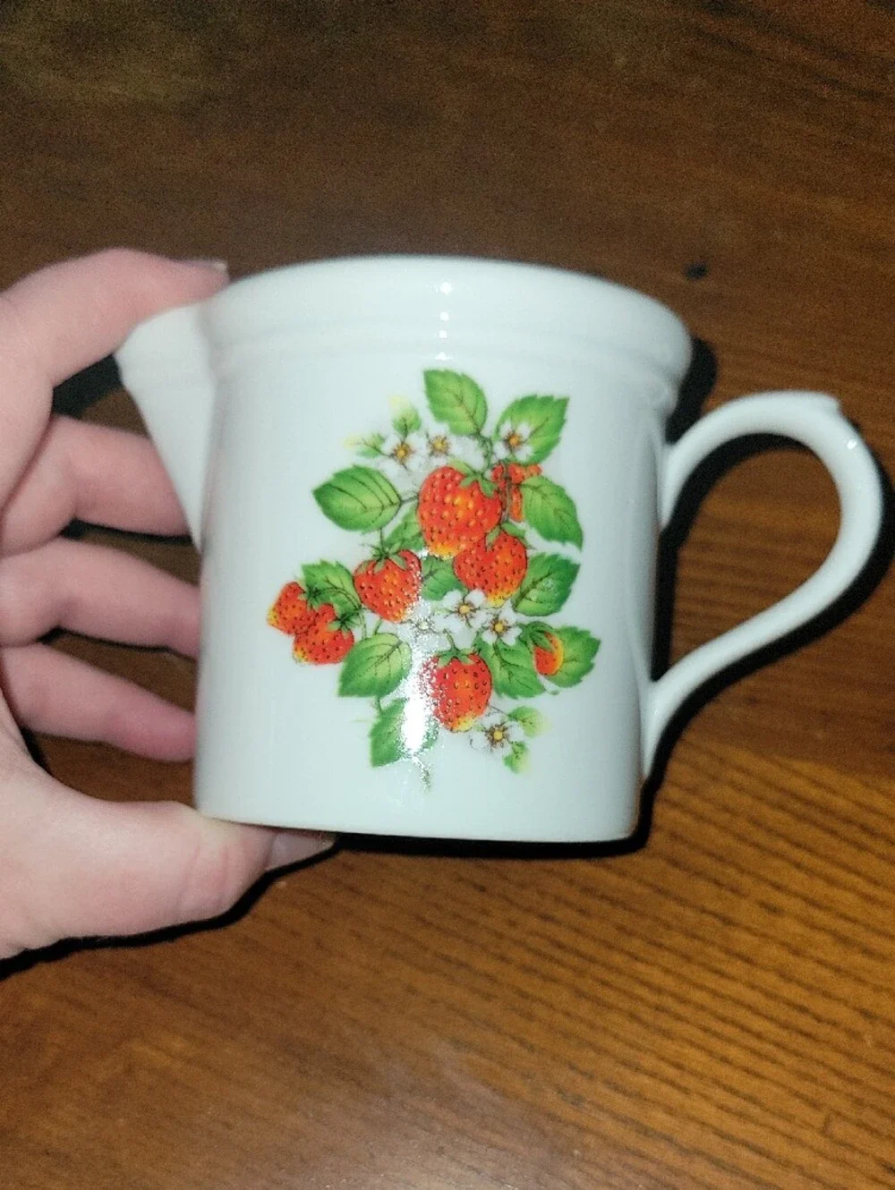 White Ceramic Creamer with Strawberry Floral Motif